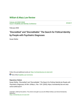 The Search for Political Identity by People with Psychiatric Diagnoses