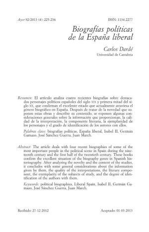 Biografías Políticas De La España Liberal Carlos Dardé Universidad De Cantabria