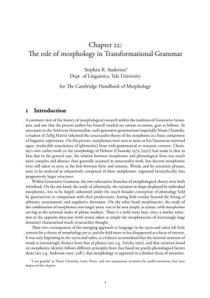 Chapter : E Role of Morphology in Transformational Grammar