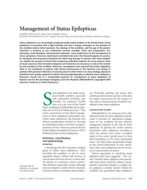 Management of Status Epilepticus JOSEPH I
