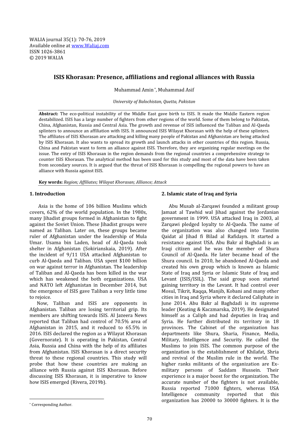 ISIS Khorasan: Presence, Affiliations and Regional Alliances with Russia