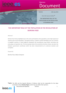 The Important Role of the Population Im the Revolution Burkina Faso
