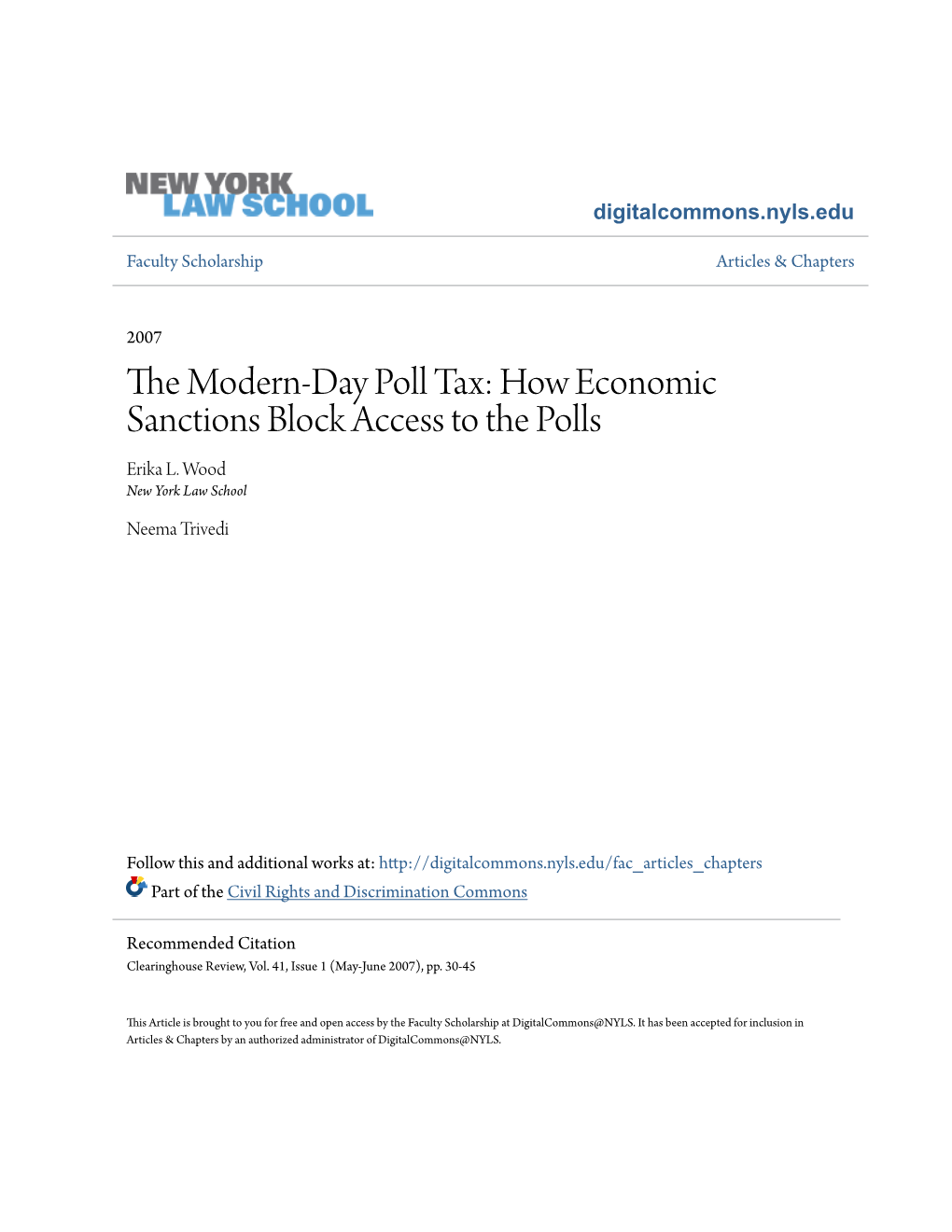 THE MODERN-DAY POLL TAX: How Economic Sanctions Block Access to the Polls