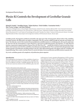 Plexin-B2 Controls the Development of Cerebellar Granule Cells