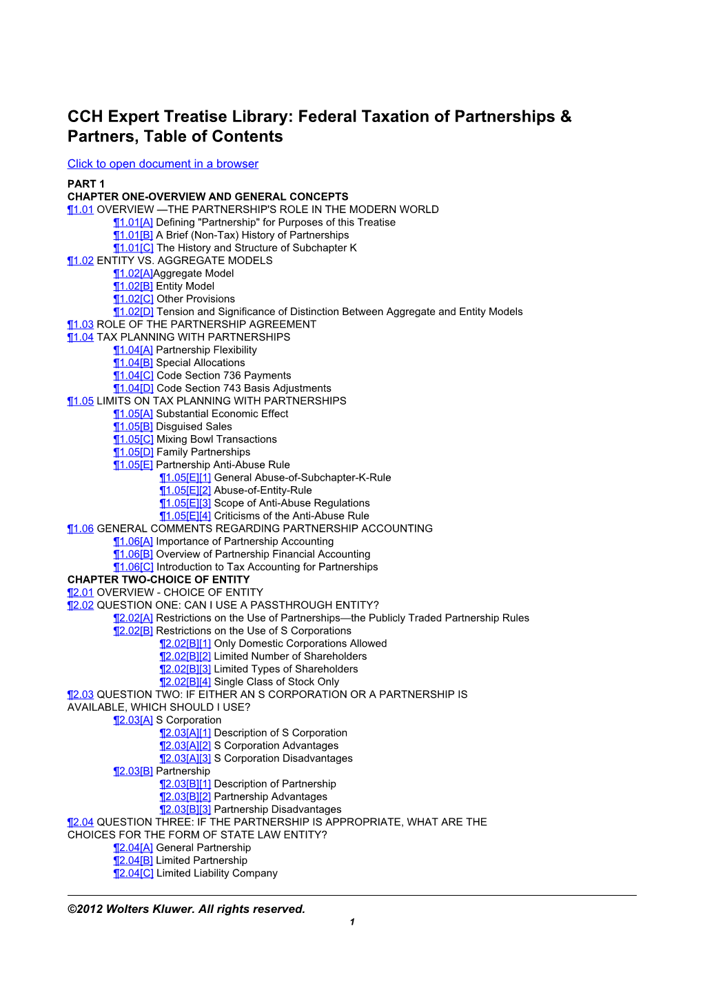 CCH Expert Treatise Library: Federal Taxation of Partnerships & Partners