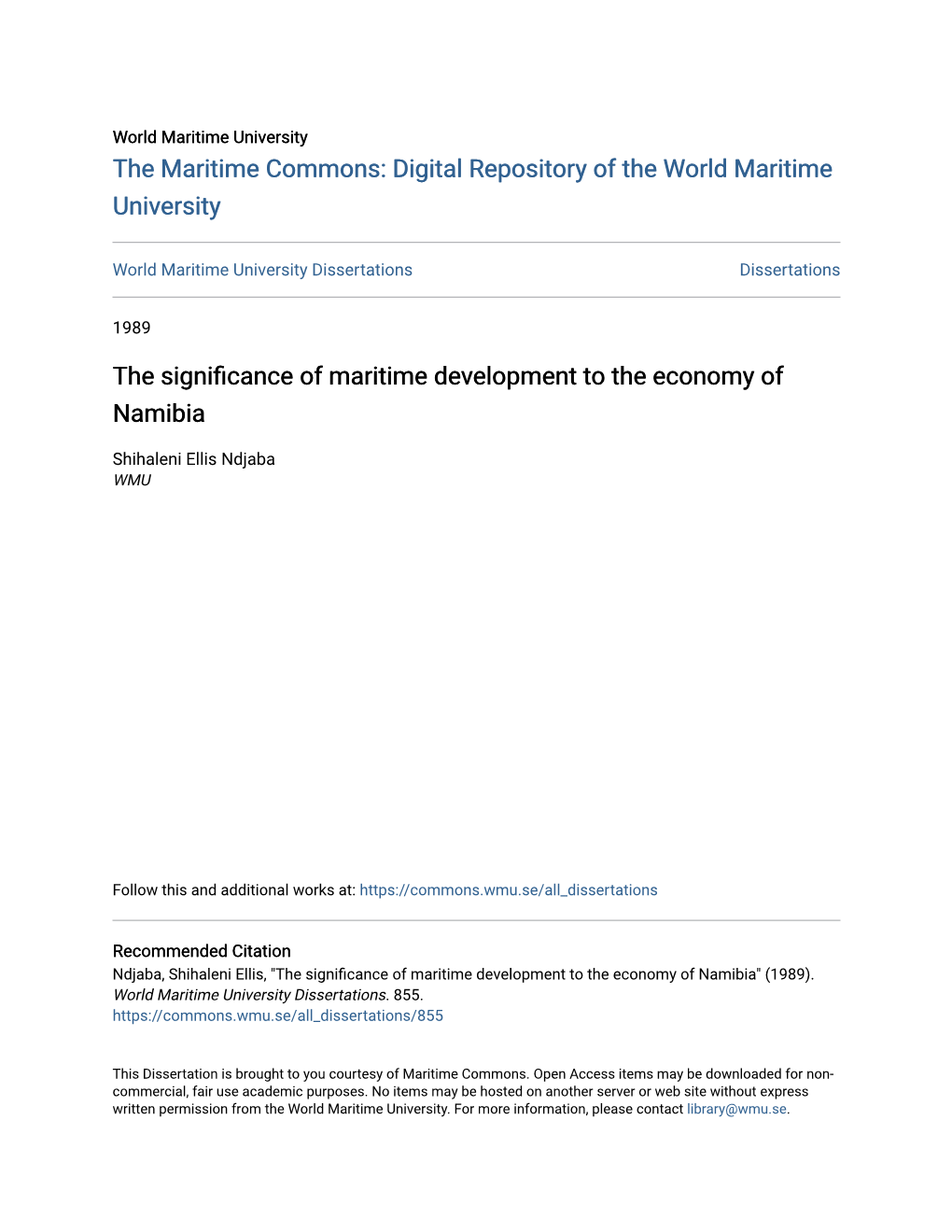 The Significance of Maritime Development to the Economy of Namibia