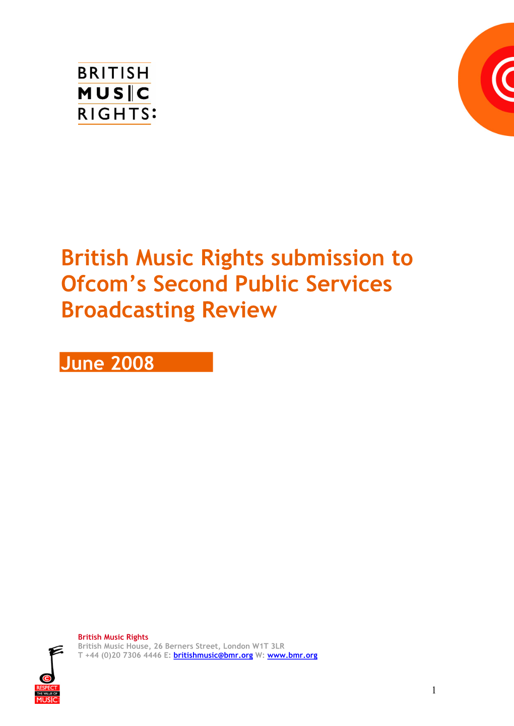 British Music Rights Submission to Ofcom's Second Public Services Broadcasting Review
