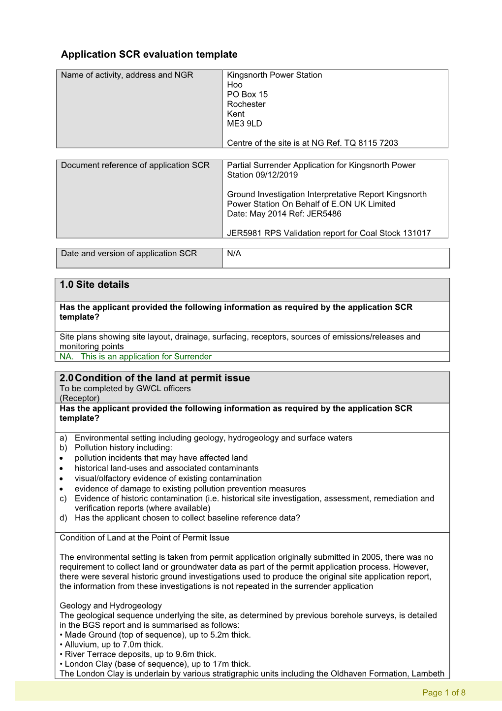 Uniper UK Limited (Formerly E.ON UK) Have Not Undertaken Any Operations in Zone 5 Since the Environmental Permit Was Issued