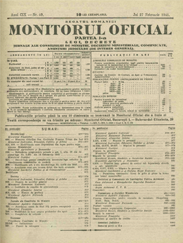 Monitorul Oficial, Bucure0i I.Bulevardul Elisabeta, 29 Telegrame: MONITOFICIAL =Telefon: 5-1820, 5-1828, 5-1329 = Cont C