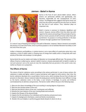 Jainism - Belief in Karma Karma Is the Fruit of One's Desire-Ridden Actions
