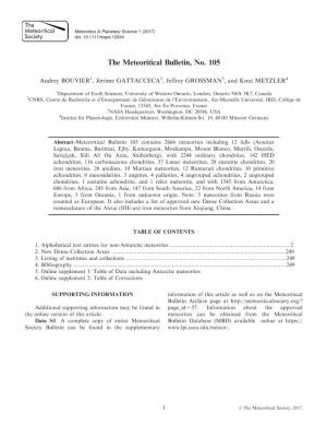 The Meteoritical Bulletin, No. 105