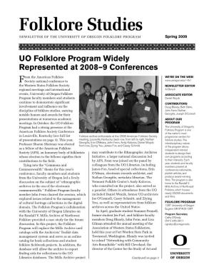 Folklore Studies NEWSLETTER of the UNIVERSITY of OREGON FOLKLORE PROGRAM Spring 2009
