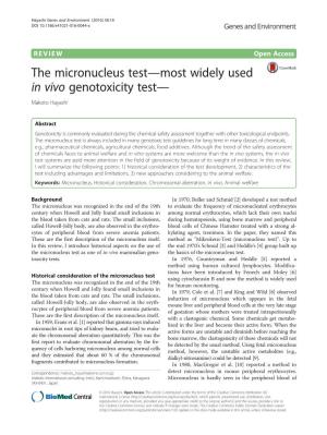 The Micronucleus Test—Most Widely Used in Vivo Genotoxicity Test— Makoto Hayashi