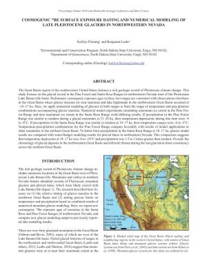 Cosmogenic 10Be Surface Exposure Dating and Numerical Modeling of Late Pleistocene Glaciers in Northwestern Nevada Abstract Intr