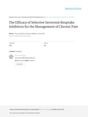 The Efficacy of Selective Serotonin Reuptake Inhibitors for the Management of Chronic Pain
