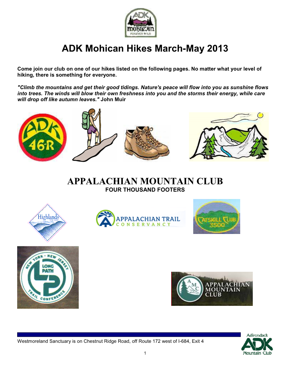 ADK Mohican Hikes March-May 2013 APPALACHIA MOU TAI CLUB