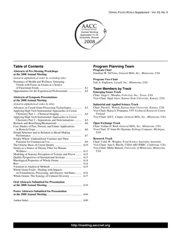 Table of Contents Program Planning Team Abstracts of Pre-Meeting Workshops Program Chair at the 2008 Annual Meeting Jonathan W