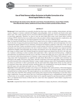 Use of Total Venous Inflow Occlusion to Enable Correction of an Atrial Septal Defect in a Dog