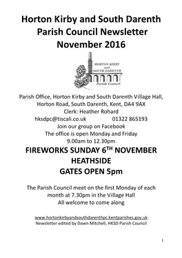 Horton Kirby and South Darenth Parish Council Newsletter November 2016