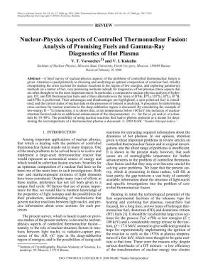 Nuclear-Physics Aspects of Controlled Thermonuclear Fusion: Analysis of Promising Fuels and Gamma-Ray Diagnostics of Hot Plasma V