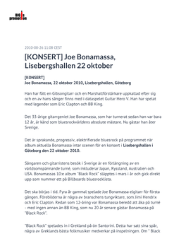 [KONSERT] Joe Bonamassa, Lisebergshallen 22 Oktober