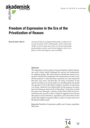 Freedom of Expression in the Era of the Privatization of Reason