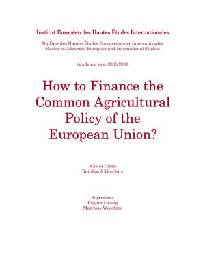 How to Finance the Common Agricultural Policy of the Europeaeuropeann Union?