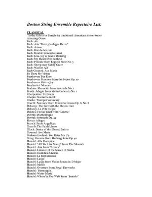 BSE 2019 Repertoire List