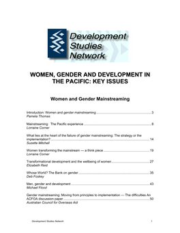 Women, Gender and Development in the Pacific: Key Issuess