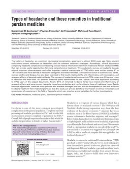 Types of Headache and Those Remedies in Traditional Persian Medicine