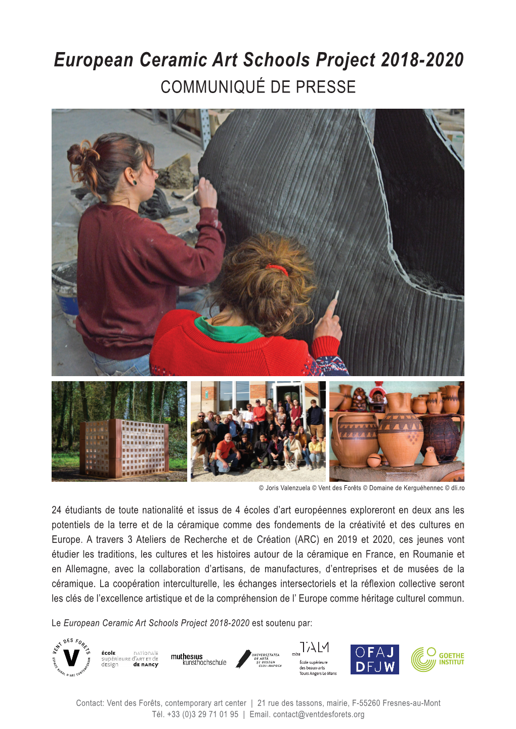European Ceramic Art Schools Project 2018-2020 COMMUNIQUÉ DE PRESSE
