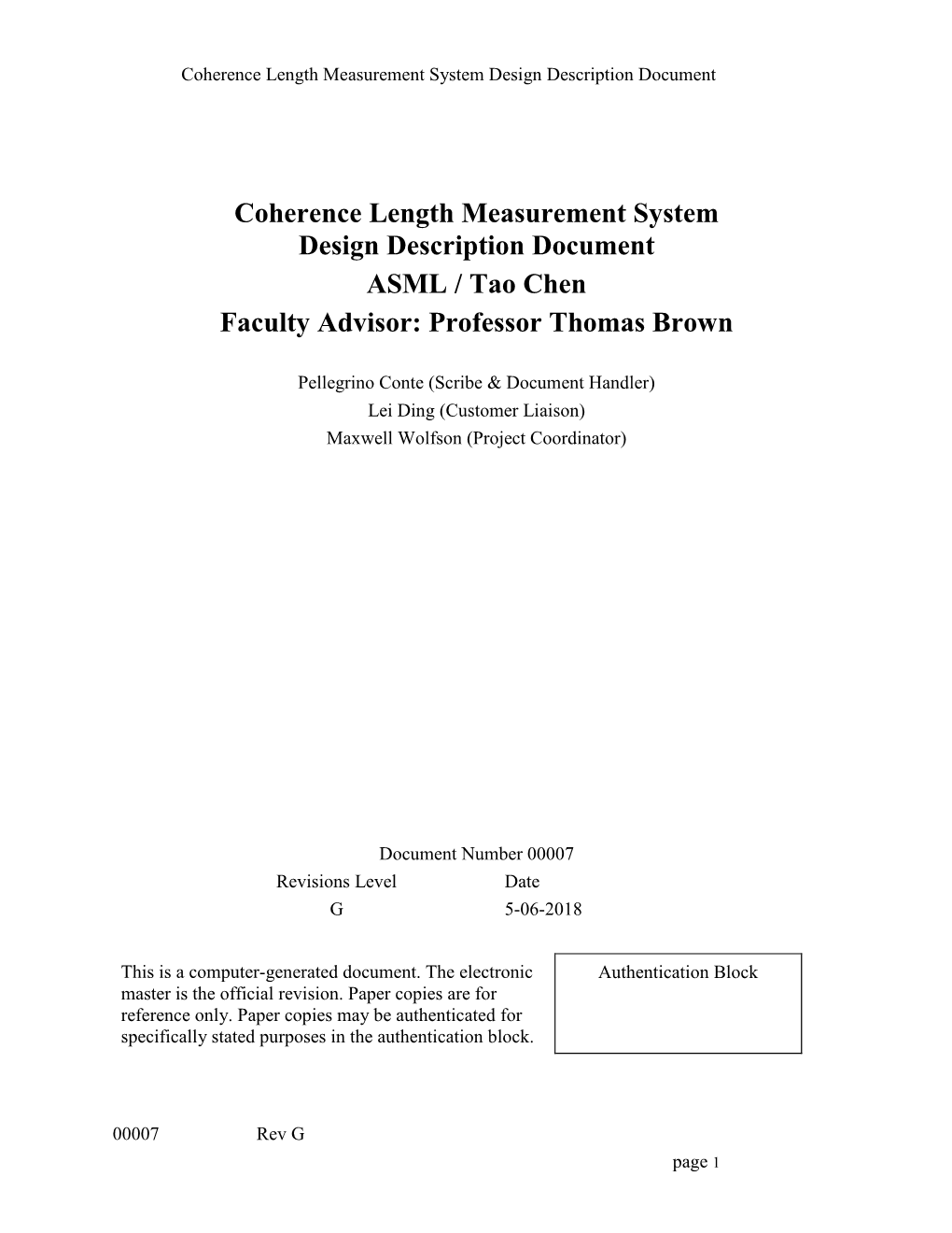 Coherence Length Measurement System Design Description Document