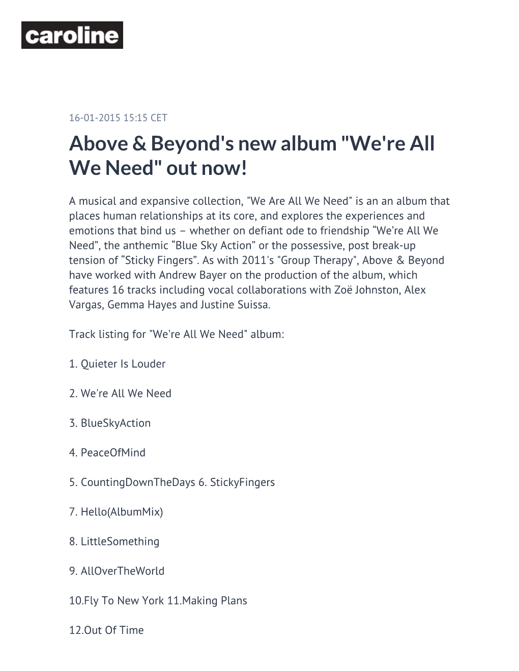 Above & Beyond's New Album "We're All We Need