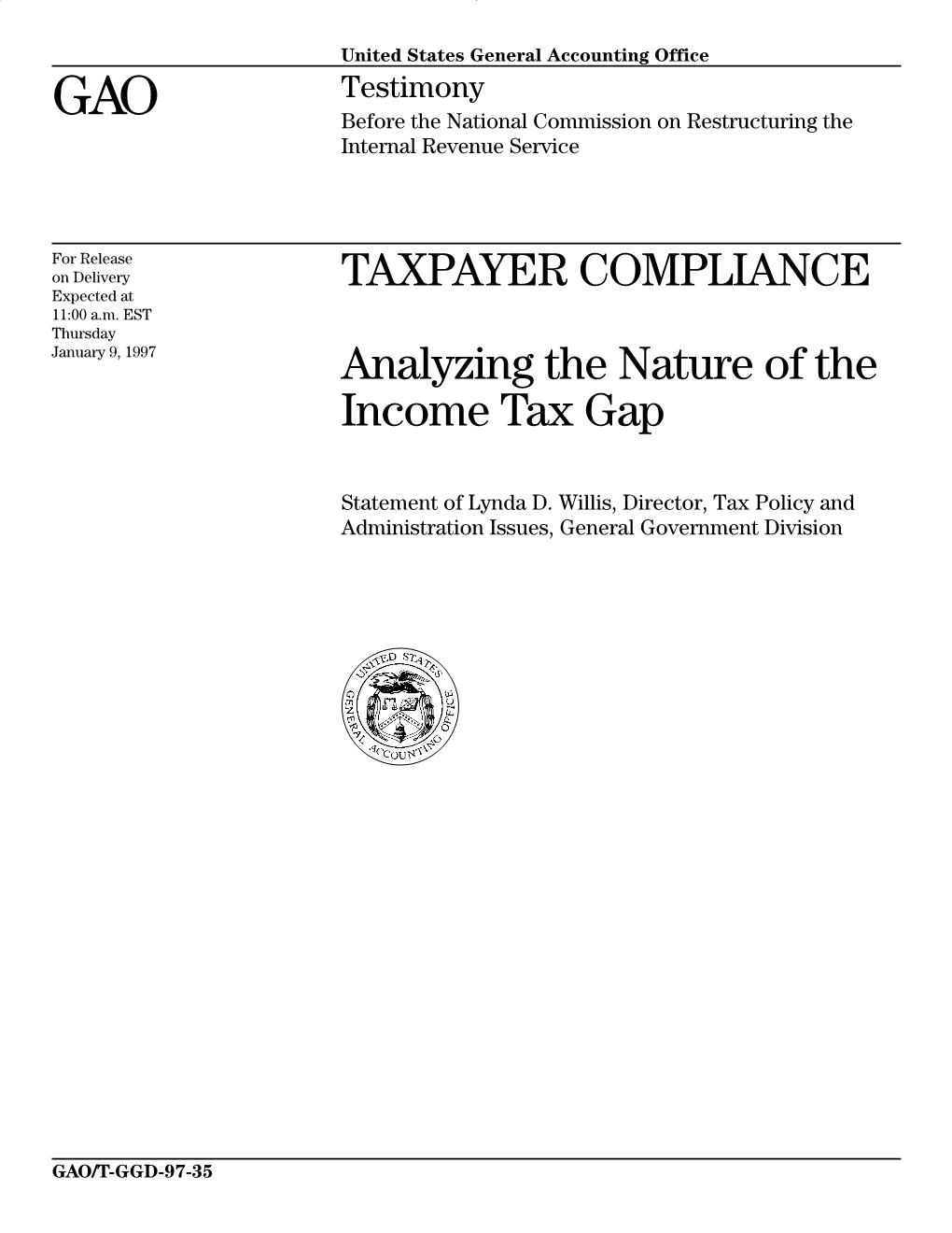 Analyzing the Nature of the Income Tax Gap GAO/T-GGD-97-35