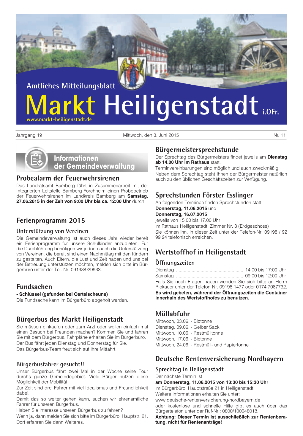 Mitteilungsblatt Nr. 11 Vom 03.06.2015