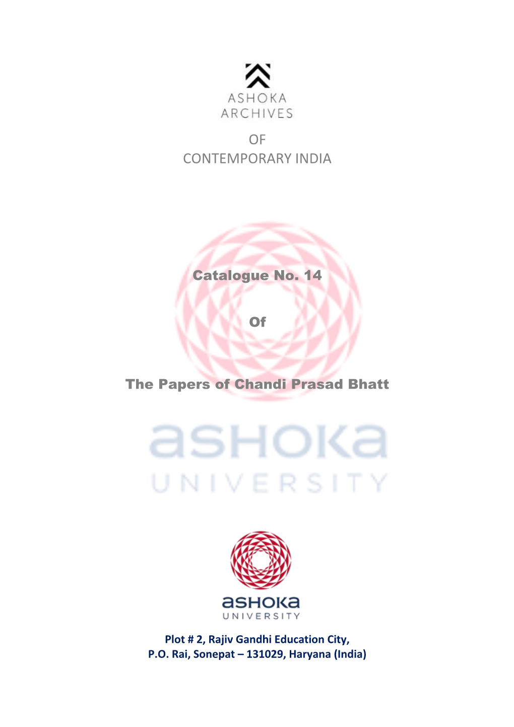 Catalogue No. 14 of the Papers of Chandi Prasad Bhatt