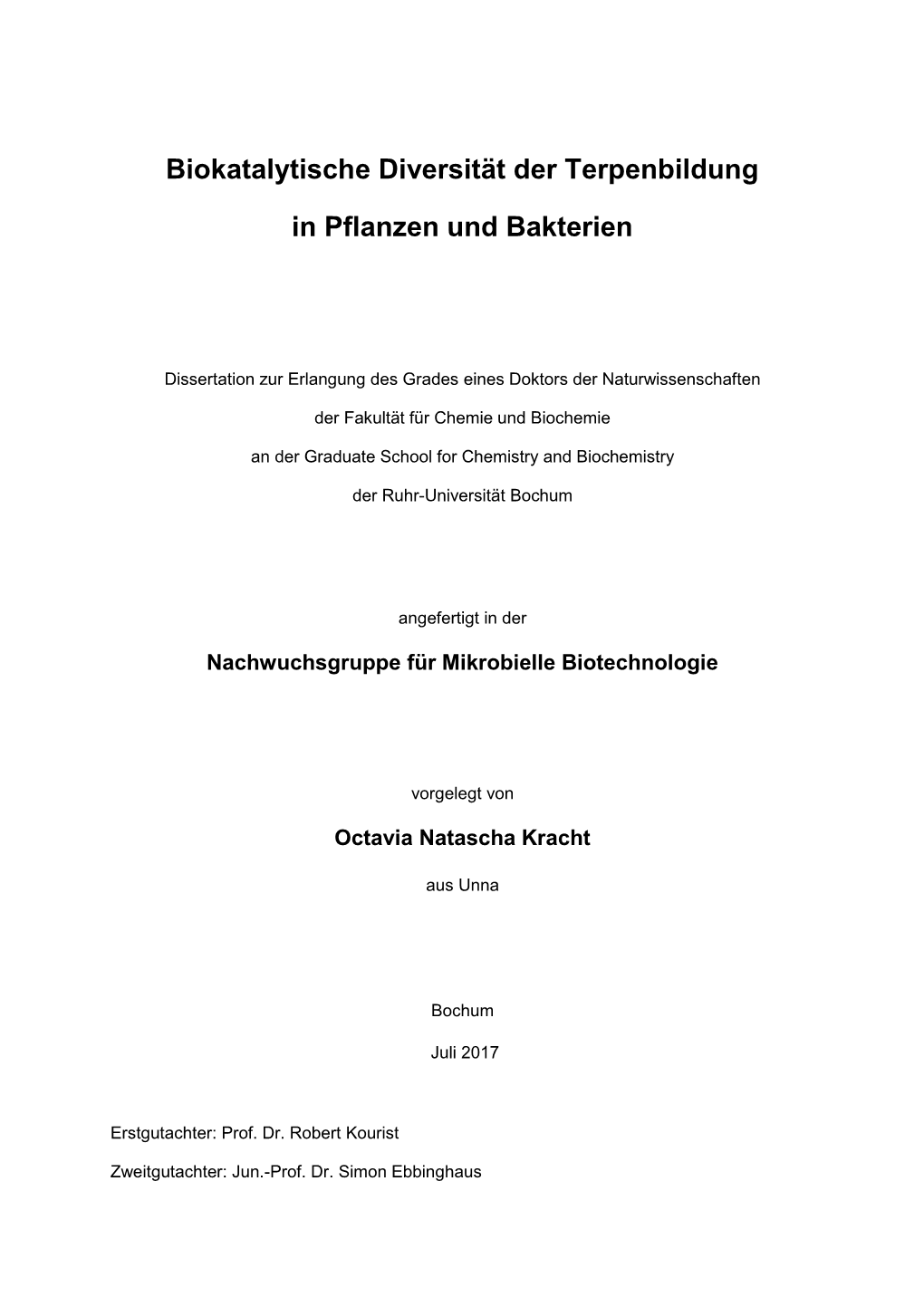 Biokatalytische Diversität Der Terpenbildung in Pflanzen Und Bakterien”