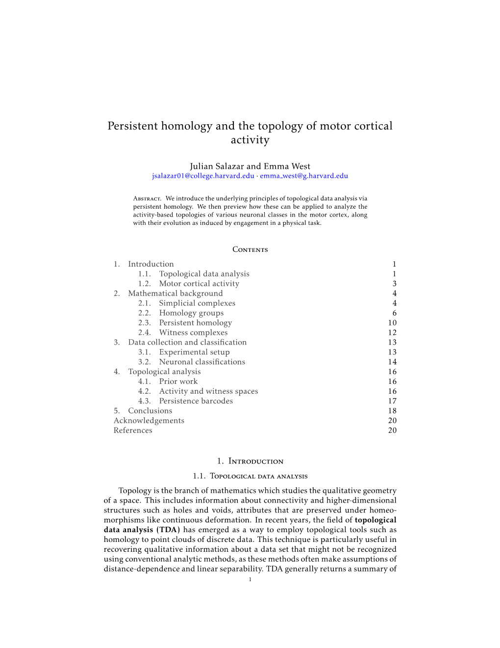 Persistent Homology and the Topology of Motor Cortical Activity