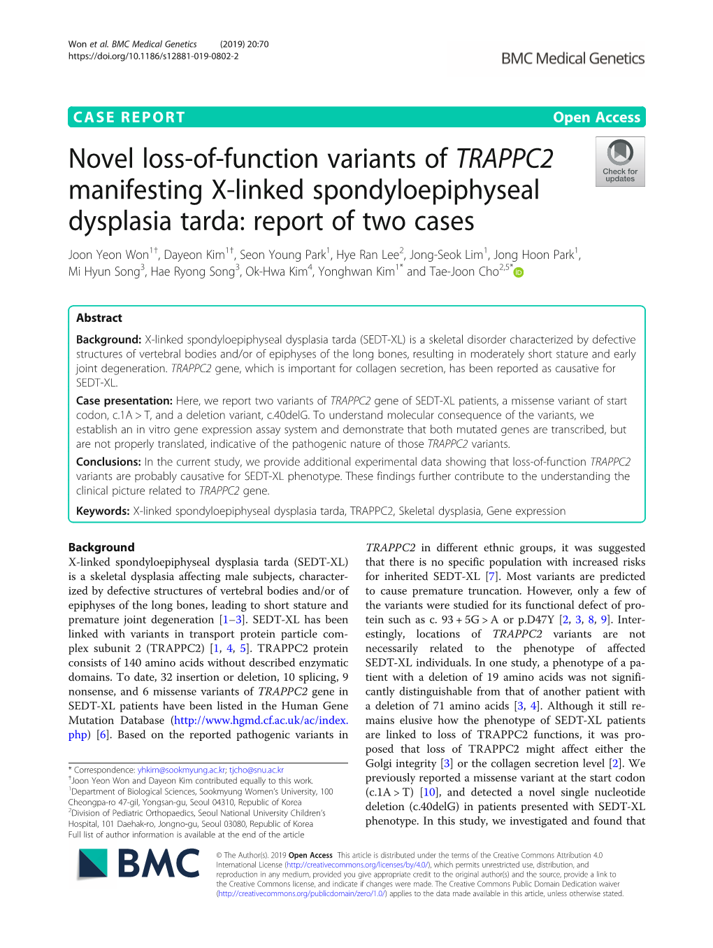 Novel Loss-Of-Function Variants of TRAPPC2