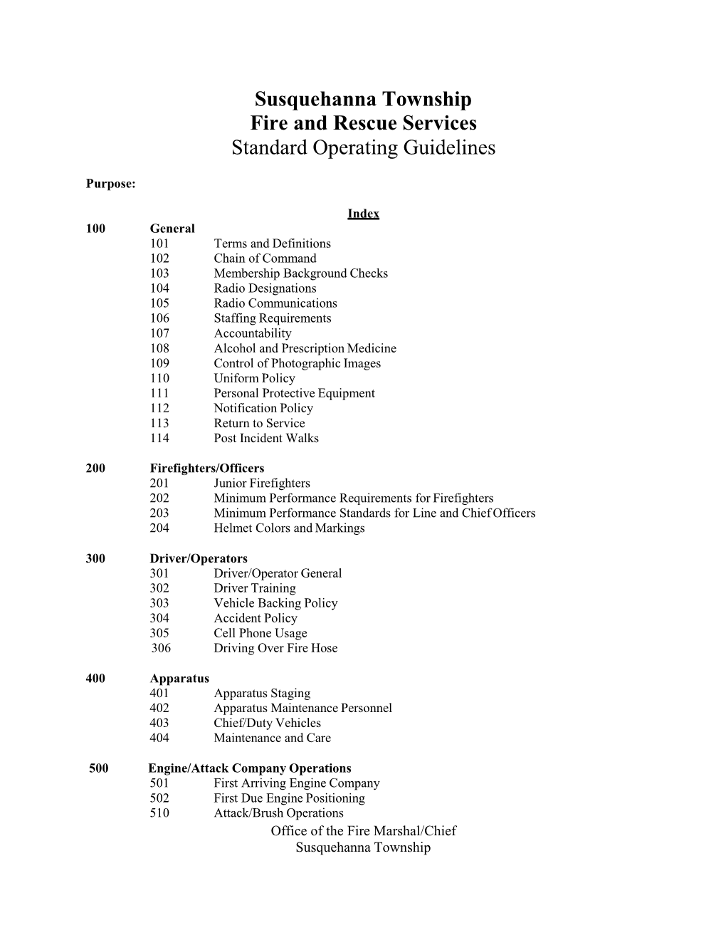 Susquehanna Township Fire and Rescue Services Standard Operating Guidelines