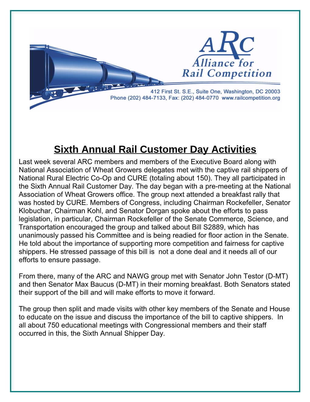 Sixth Annual Rail Customer Day Activities