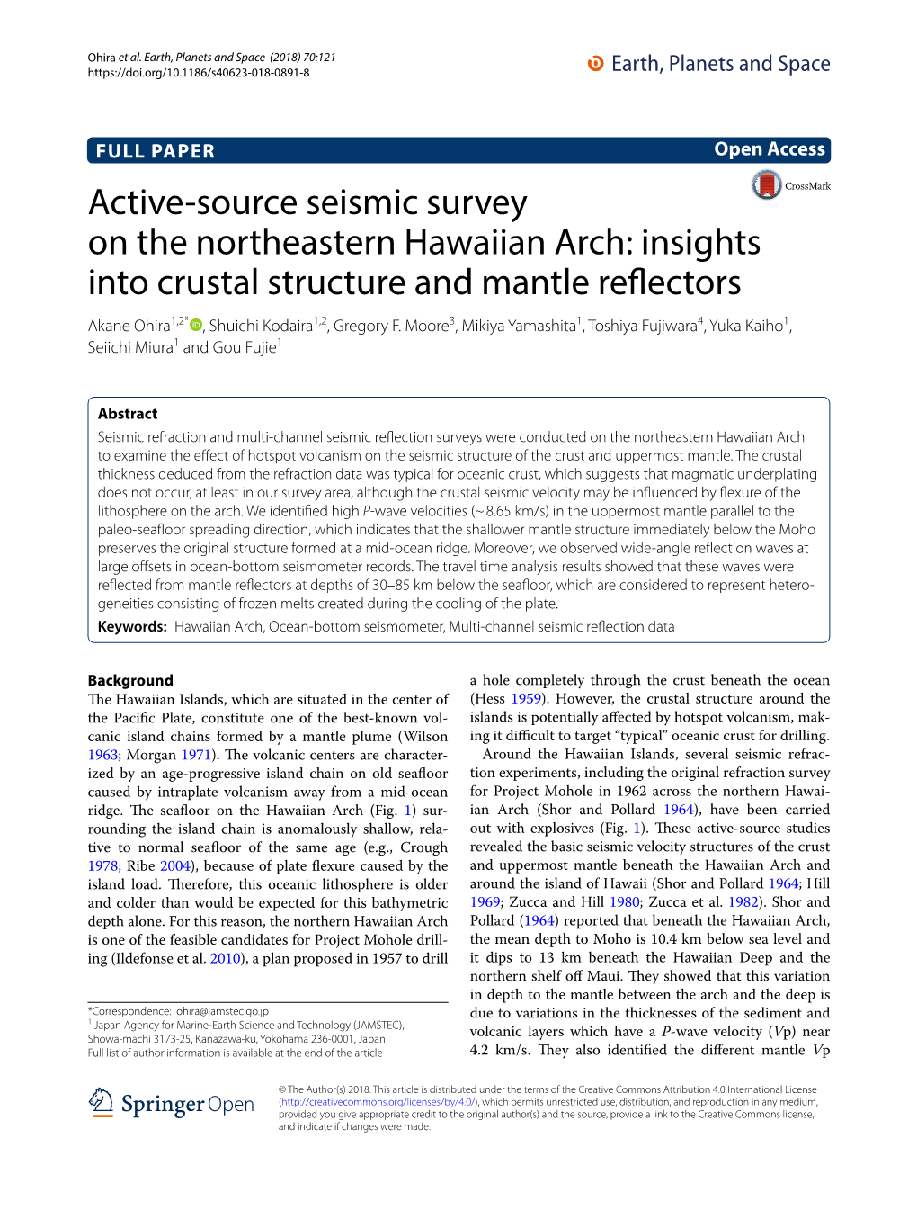 Active-Source Seismic Survey on the Northeastern Hawaiian Arch