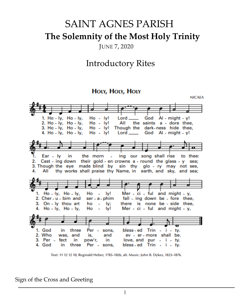 SAINT AGNES PARISH the Solemnity of the Most Holy Trinity JUNE 7, 2020