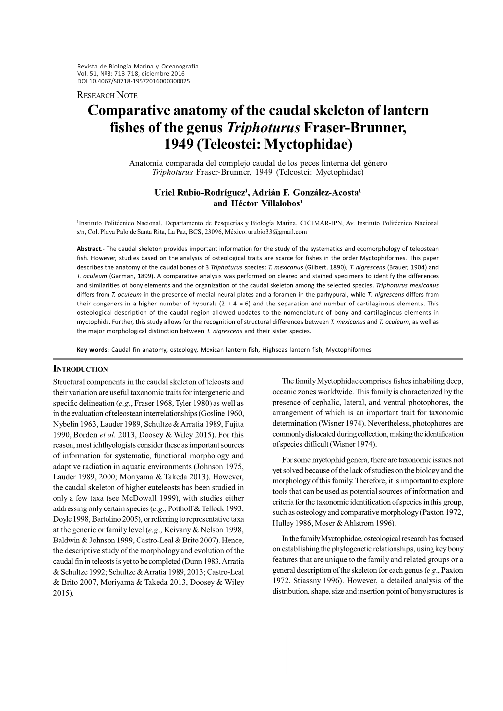 Comparative Anatomy of the Caudal Skeleton of Lantern Fishes of The