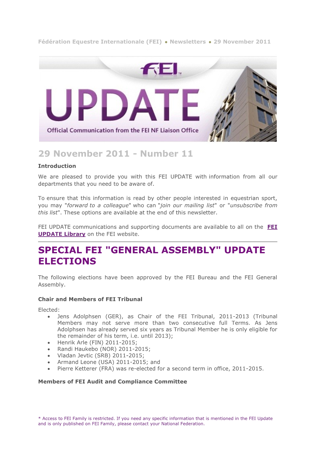 Special Fei "General Assembly" Update Elections