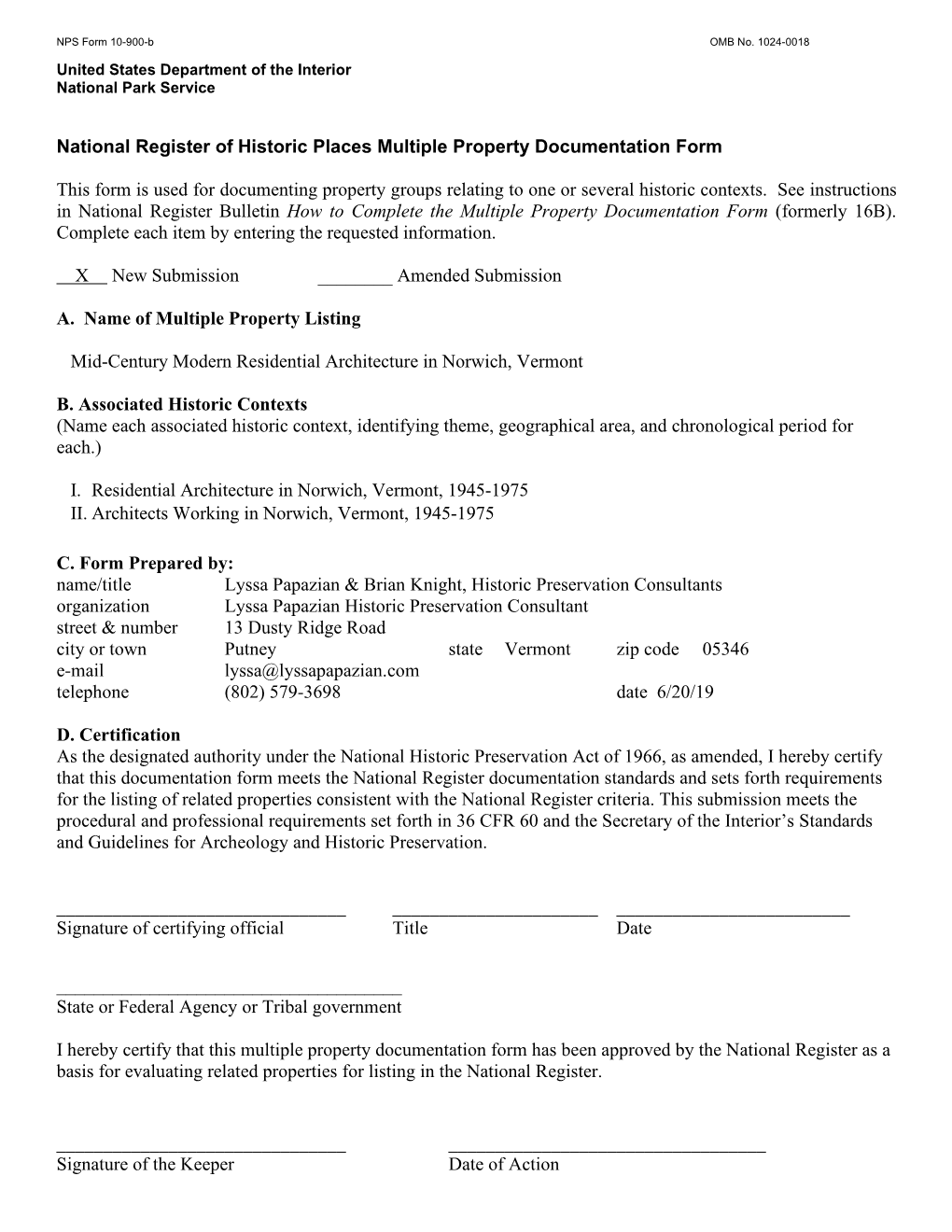 National Register of Historic Places Multiple Property Documentation Form