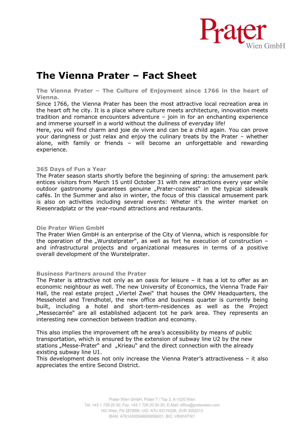 The Vienna Prater – Fact Sheet