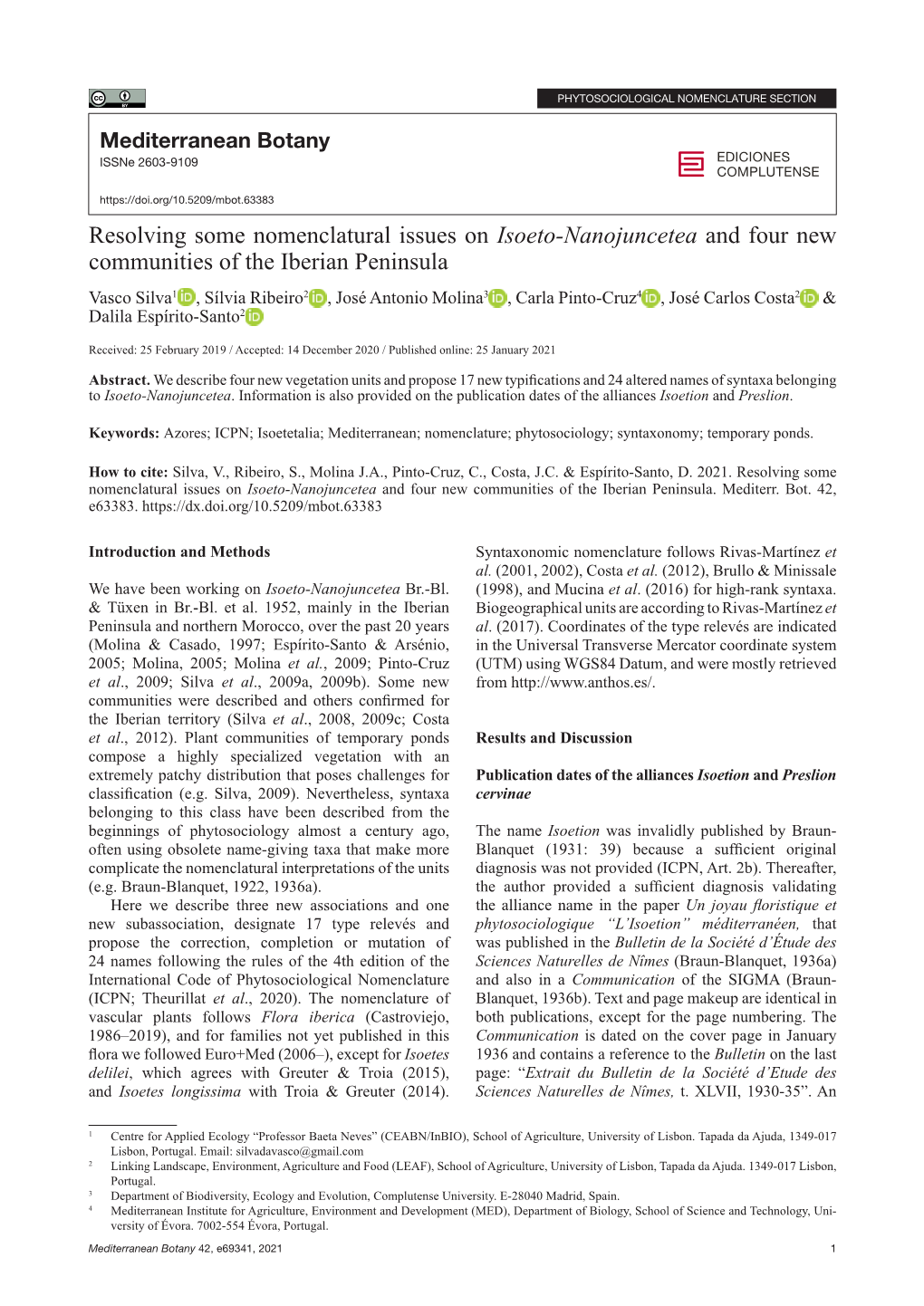 Resolving Some Nomenclatural Issues on Isoeto-Nanojuncetea and Four New Communities of the Iberian Peninsula