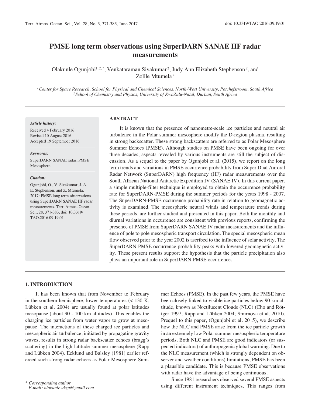 PMSE Long Term Observations Using Superdarn SANAE HF Radar Measurements