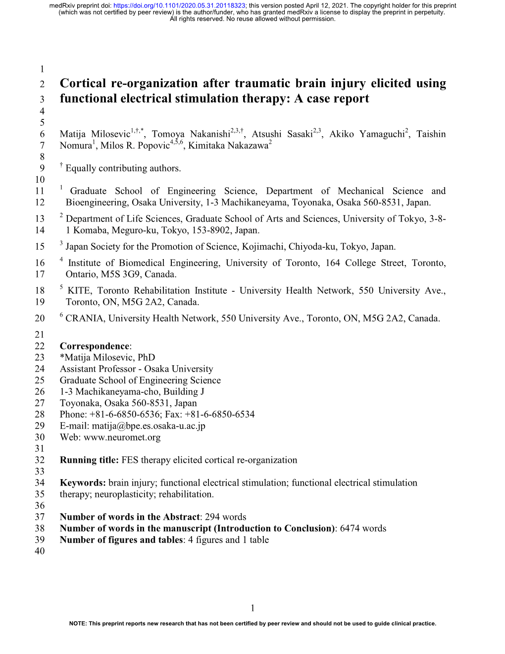 Cortical Re-Organization After Traumatic Brain Injury Elicited